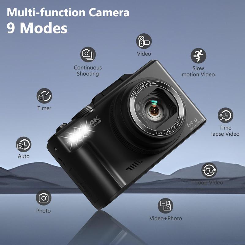 Câmera digital VIANGER 4K 64MP com tela flip de 3 polegadas com
